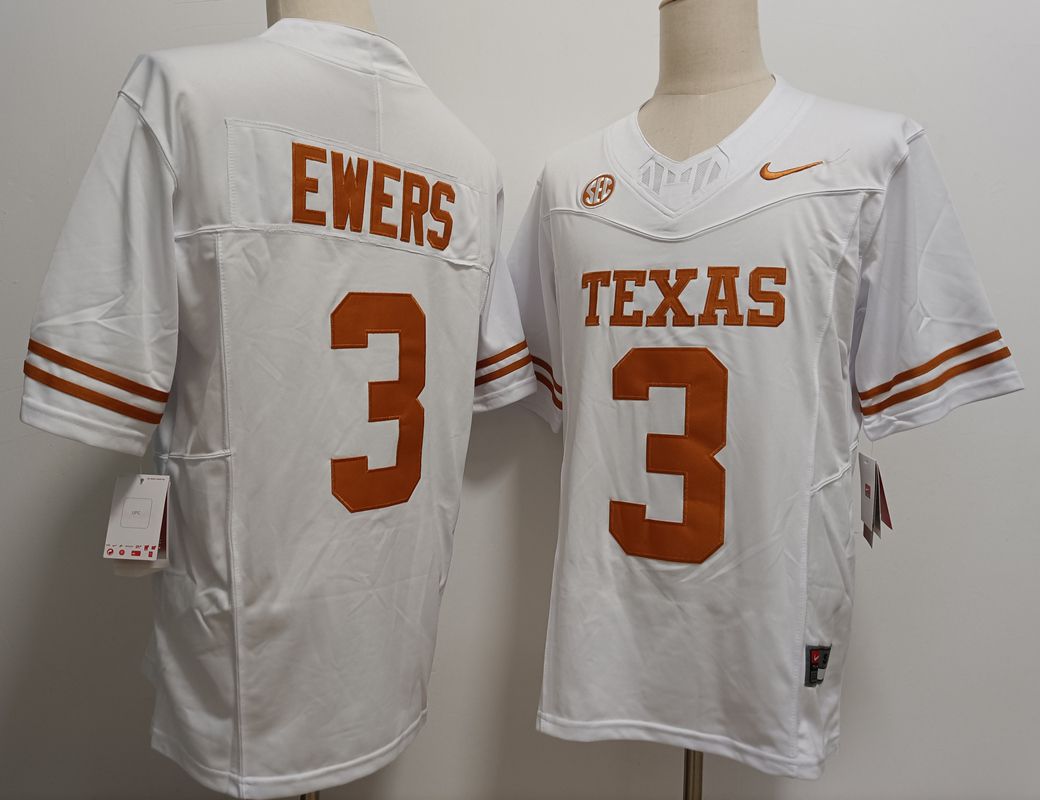 Men Texas Longhorns #3 Ewers White Nike 2025 NCAA Jersey style 1->ncaa teams->NCAA Jersey